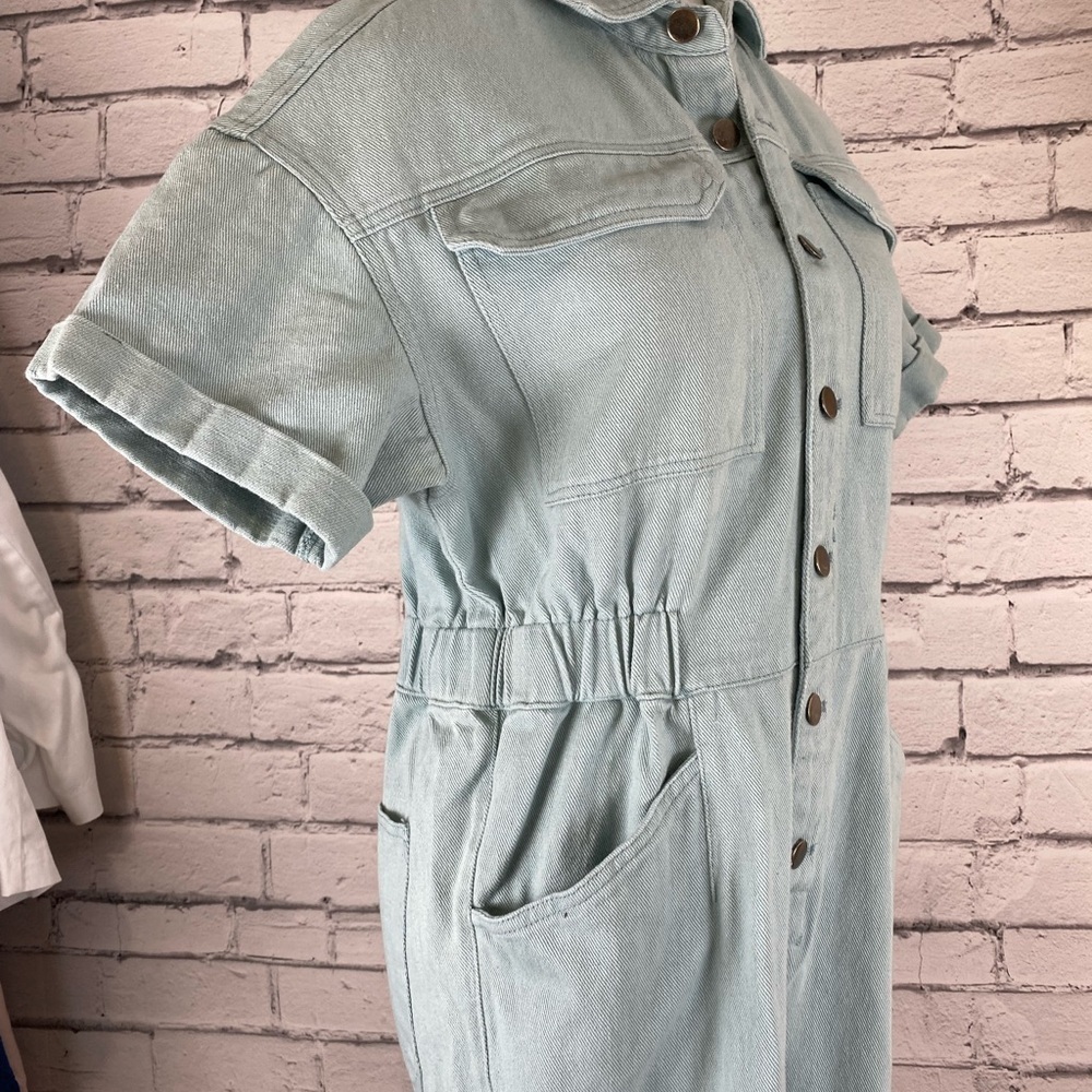 Listicle Jumpsuit size Medium Mint Green Denim Jumpsuit Romper Playsuit Denim - Picture 6 of 11
